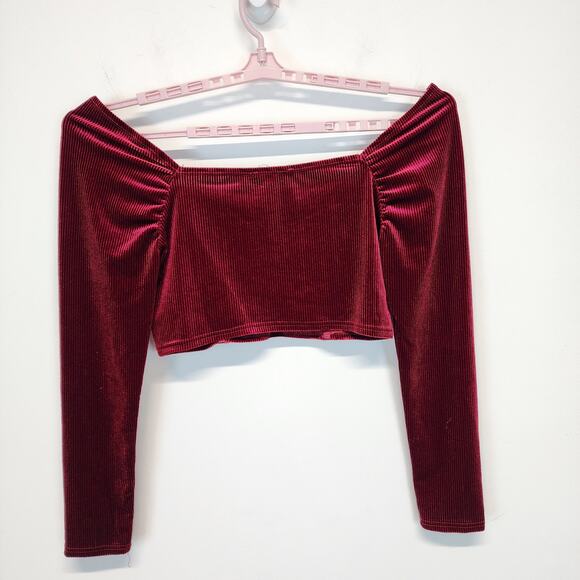 Haute Monde Crop Velour Corset Top Size XL Deep Red Sweetheart V-neck Goth 90s - Picture 5 of 10